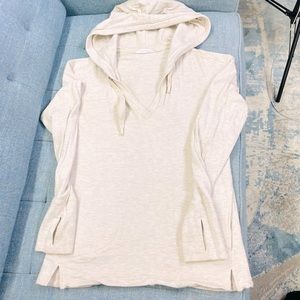 Athleta V neck hoodie, thumbholes, Oatmeal, S